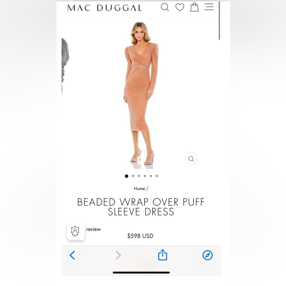 Mac Duggal Long Sleeve Beaded Dress - Orange